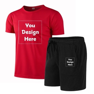 Custom Logo Summer <b>Men's</b> Breathable Knitted 100% Cotton Casual Gym Suit <b>T</b>-<b>Shirt</b> <b>and</b> <b>Shorts</b> Sets Oversize - Product Image 1