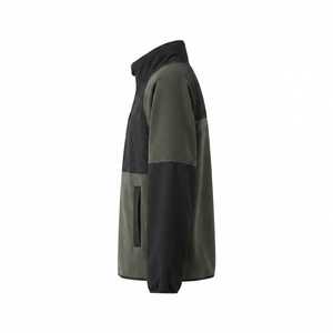 Chaqueta Varsity Unisex Verde Oliva con Bloques de Color Negro en la Parte Delantera, Cuello Redondo, Cierre de Cremallera, Estilo Casual, Resistente al Viento, Ropa de Calle para Invierno - Product Image 4