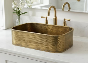 Luxury Brass Metal Vessel Sink Round Hammered Bathroom Basin <b>Set</b> Artisan Handcrafted Copper Washbowl Plumbing Art Sink - Product Image 5