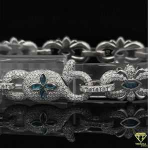 Premium Floral Pattern <b>Bracelet</b> Featuring Blue Marquise Cut Stones And Sparkling Lab Grown Diamonds - Product Image 4