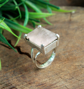 Natural <b>Rose</b> <b>Quartz</b> <b>Ring</b> 925 Sterling Silver Handmade Large Oval <b>Rose</b> <b>Quartz</b> Statement <b>Ring</b> Vintage Filigree Boho Jewelry - Product Image 3
