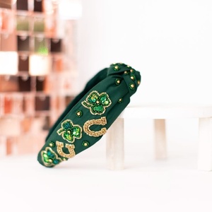 New Bright Green Crystal Clover Knot <b>Headband</b> Padded Rhinestone Hairband for Women and Girls Fashion Accessories <b>Headbands</b> 2026 - Product Image 2