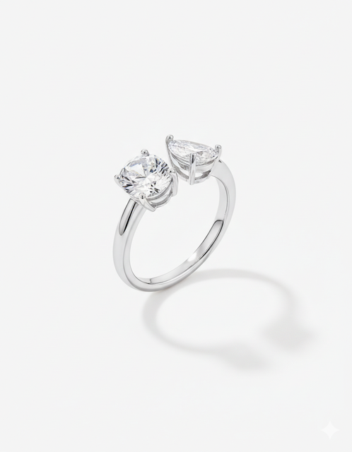 Lab Grown Diamond Toi Et Moi Ring Pear Oval Cut 10K Gold Rhodium Plated IGI Certified Women's Luxury Wedding Anniversary