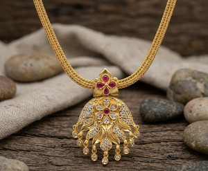 Divyoro Classic 24K Gold Plated Copper Alloy <b>Necklace</b> <b>Ruby</b> Diamond Flower Pendant Orissa Women's Anniversary Engagement Wedding - Product Image 4