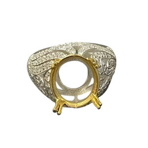 Componente de Joyería de Plata de Ley 925, Anillo Ovalado de 10x12mm para Engaste de Piedra, Semimontura, Hecho a Mano, Ecológico, con Circonita Cúbica, Componente de Joyería Dorada - Product Image 1