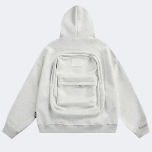 Sweat-shirt de voyage pour homme avec fermeture éclair personnalisée et sac à dos intégré, tendance, surdimensionné, noir, pour le printemps et l'automne - Product Image 6