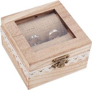 PandaHall <b>Ring</b> <b>Box</b>, Wooden <b>Ring</b> <b>Bearer</b> <b>Box</b> Personalized Holder Display Organizer Rustic Jewelry Boxes for Wedding - Product Image 1