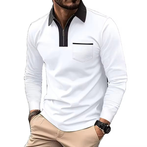 High Quality <b>Polyester</b> Business Men's Polo <b>T</b> <b>Shirt</b> Full Sleeve Designed With Zipper and Pocket with custom Logo Polo <b>Shirts</b> - Product Image 3