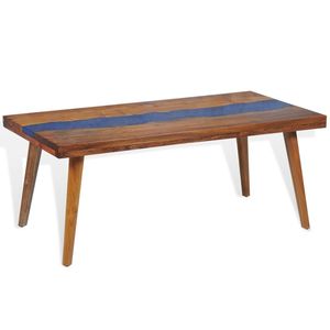 Tavolino da caffè in teak e resina marrone e blu 39,4 x 19,7 x 15,7 pollici - Product Image 4