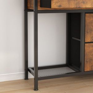 Libreria a 6 Ripiani e 4 Cassetti di Qualità Alberghiera, in Truciolato con Struttura in Ferro e Tessuto Non Tessuto, 90x30x174cm, Nero con Dettagli in Ferro e Finitura Effetto Legno Nero - Product Image 6