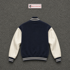 MODERN LETTERMAN Men's Navy Blue Varsity Jacket With Cream Sleeves Preppy Style Turn-down Collar Regular Fit Autumn Wear <b>ATHLET</b> - Product Image 6