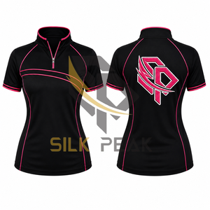 <b>Women's</b> <b>Black</b> Short Sleeve for <b>Shirt</b> with Pink Trim Breathable Quick Dry Knitted 100% Cotton Casual Sport - Product Image 2