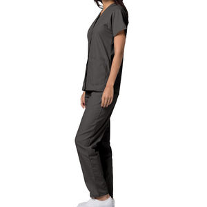 Women <b>Scrub</b> <b>Tops</b> V-Neck Short Sleeve Dark Gray Cotton Polyester Woven Hospital Uniform Blouse for Medical Professionals - Product Image 3