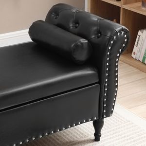 Panca rettangolare imbottita in PU da 63 pollici, con coperchio ribaltabile, ottoman da ingresso con cerniera di sicurezza, contenitore, trapuntatura a N bottoni, set divano per camera da letto - Product Image 3