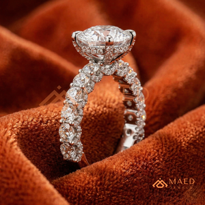 925 <b>Sterling</b> <b>Silver</b> Round Cut Moissanite/Diamond Engagement <b>Ring</b> for Women, Pave <b>Set</b> Band with Brilliant Side Stones - Product Image 3