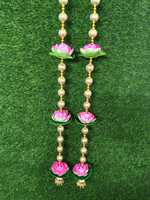 Guirlande suspendue en fleurs de lotus en mousse avec boules Gota et Ghungroo pour mariage indien, Diwali, temple de Ganesh, décoration murale et de porte