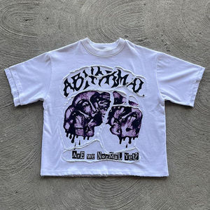 T-shirt imprimé style punk pour homme, motif crâne, col rond, manches courtes, coupe classique, coton, noir et blanc, design graphique - Product Image 2
