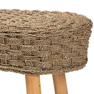 Banquette d'appoint bohème moderne en jonc de mer naturel et bois d'acacia pour salon - Product Image 6