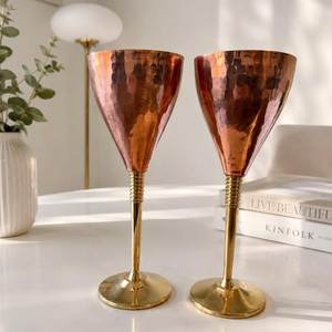 Copper Hammered Cocktail Glasses Set Of 2 Modern Bar Accessories Metal Drinking Glass For Tabletop Use - Product Image 1