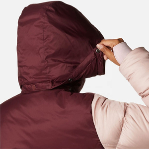 Women's Burgundy <b>Quilted</b> Puffer Jacket Full Sleeve Stand Collar Zipper Closure Solid Color <b>Winter</b> Outerwear Short Length - Product Image 5