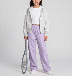 Pantalones Deportivos para Niñas, Color Morado Claro, Poliéster/Algodón, Tejido Liso, Cintura Elástica, Pierna Recta, Uniformes Escolares - Product Image 1