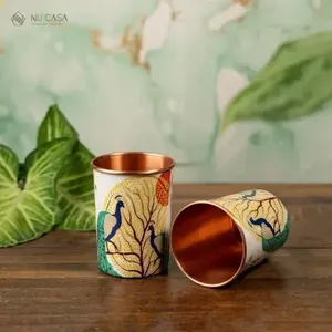 Gobelet en cuivre élégant imprimé paon avec motif naturel artistique, tasse décorative pour la maison, le restaurant, la vaisselle d'hôtel - Product Image 1