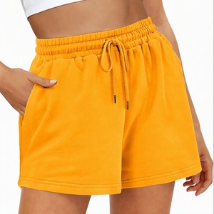 Women's White Cotton Fleece Shorts High <b>Waist</b> Drawstring Casual Loose Fit Breathable Knitted Regular Style Wholesale Supplier - Product Image 5