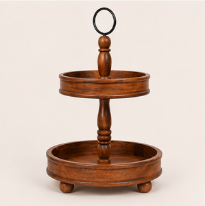 2 Tier Rustic Wooden Cake <b>Stand</b> with Metal Handle Farmhouse Tiered Serving Tray for <b>Cupcakes</b> Desserts and Fruit Hot Seller - Product Image 1