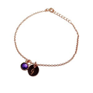 Rose Gold Plated Chain Bracelet With Amethyst Gemstone And <b>Initial</b> G Charm Minimalist Everyday Wear - Product Image 2