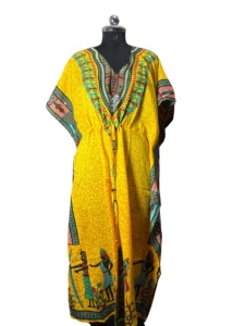 Vestido Kaftan Dashiki con Estampado Africano para Mujer, Venta al por Mayor, Vestido Kaftan Amarillo con Estampado Étnico Africano Tradicional, Kimono Largo de Verano - Product Image 1