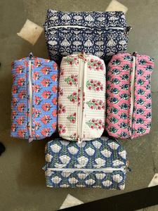 Hot Selling Highly Capacity Woman Portable Travel Work Quilted Floral Cotton Soft Toiletry Cosmetic Bag - Product Image 1