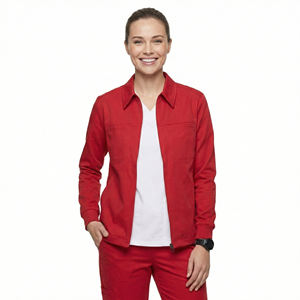 Veste de travail médicale personnalisée avec logo, prix de gros, pour femmes, fermeture éclair sur le devant, col chemise, uniformes d'infirmière d'hôpital, vestes de travail OEM - Product Image 1