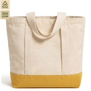 Sac fourre-tout de plage en toile de coton 300 GSM avec logo personnalisé imprimé, 42x38x14 cm, base bicolore teinte, vente en gros, fournisseur OEM ODM, marque privée - Product Image 2