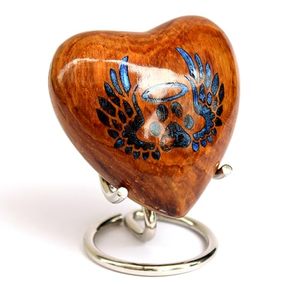 Classic Wooden Heart Shape <b>Memorial</b> Cremation <b>Keepsake</b> Urn Ash Holder Crafted With Fine Artistic Detailing Finish - Product Image 1