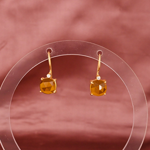 Minimalist Yellow Hydro & Cubic Zirconia Gemstone <b>Hook</b> <b>Earring</b> | Gold Plated Brass - Product Image 1