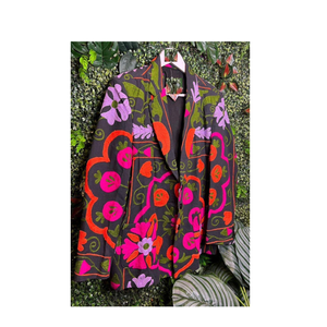 Blazer Vintage Suzani Bordado a Mano, Estilo Étnico Boho-Chic, Ecológico, Transpirable, de Lona, para Otoño, con Cuello en V - Product Image 5