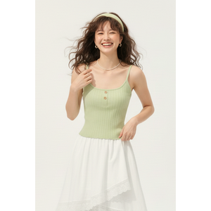 Camiseta sin mangas de punto acanalado con botones frontales para mujer, tela elástica cómoda, top moderno para pedidos al por mayor de boutiques - Product Image 1