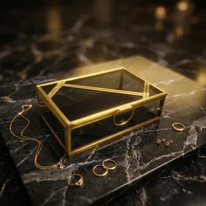 ARTISAN DESIGN Luxury Brass Black Glass Jewelry <b>Box</b> Storage <b>Trinket</b> Organizer Wedding Gift <b>Box</b> for Rings & Necklaces brass finis - Product Image 4