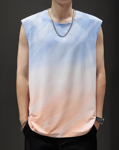 Men's Blue White Solid Sleeveless Tank Top O-Neck Breathable Casual Quick Dry Knitted Polyester/Cotton Digital Printed Sporty - Product Image 1