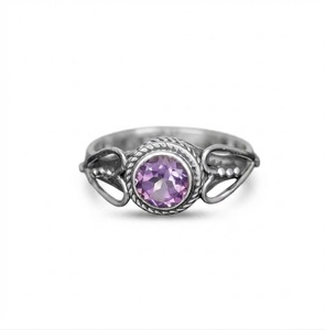 Anillo de Corazón de Amatista Púrpura Natural, Plata de Ley 925, Joyería Hecha a Mano con Gema Redonda, Elegante Regalo para Mujer, Proveedor Mayorista - Product Image 6