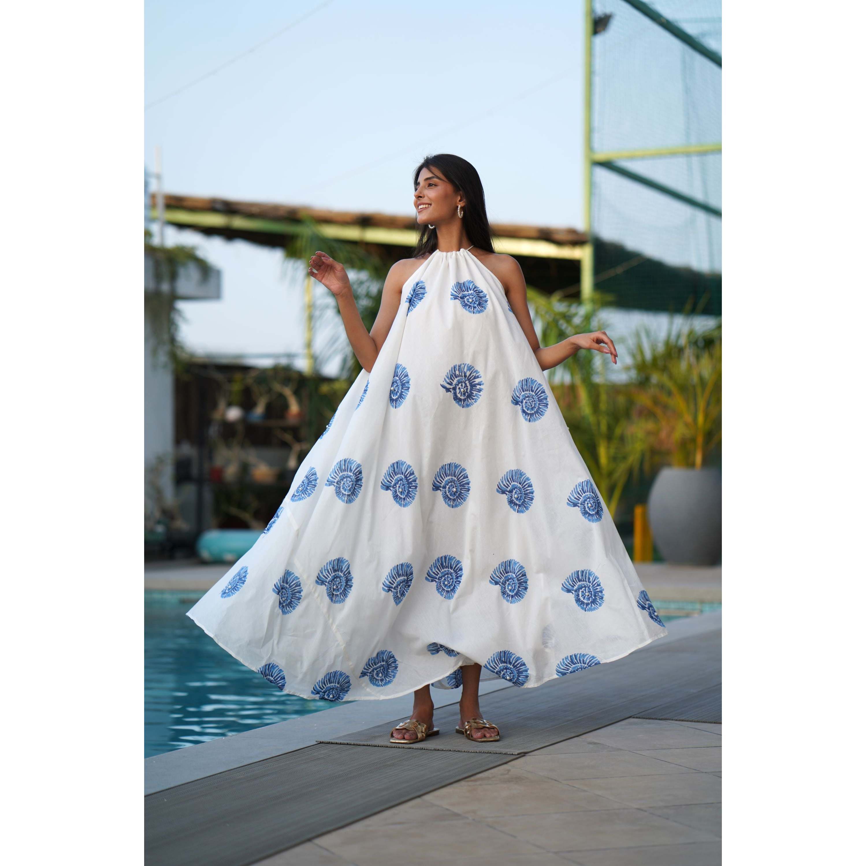 white christmas dresses Mulmul Cotton Dress In Floral Block Print main image 1
