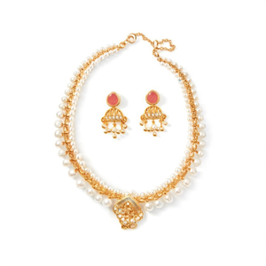 Gold Plated Pearl <b>Bridal</b> <b>Necklace</b> <b>and</b> <b>Earring</b> <b>Set</b>-Fashionable Festival Jewelry - Product Image 2