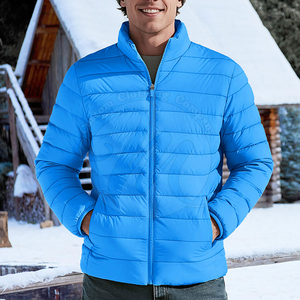 Veste matelassée bleue pour homme, col montant, coupe-vent, rembourrage en polyester, fermeture éclair, manteau d'hiver décontracté, coupe régulière - Product Image 2