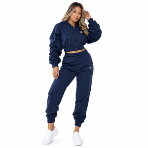 Conjunto Deportivo Personalizado de Sudadera Corta y Pantalones de Felpa de Algodón para Mujer, Top Corto, Ropa Deportiva de Dos Piezas, Traje para Correr - Product Image 1