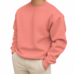 Sweat-shirt à col rond en corail pour homme, coupe classique, tricot en coton, décontracté, automne, couleur unie, manches longues - Product Image 3