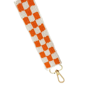 Premium Keychain Wristlet Checkerboard Game Day <b>Key</b> Holder Strap Custom Sports Team Colors Handmade Beaded promotional giveaways - Product Image 1