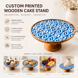 Premium Wooden Cake Stand | Custom Printed Dessert Display Pedestal for Weddings <b>Cupcakes</b> Parties Home Decor Serving Handmade - Product Image 5