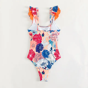 2024 Floral Printed One-Piece Sexy Beach Bikini Unisex <b>Tankini</b> Swimsuit with Front Logo Customizable High Waist Anti-UV - Product Image 2