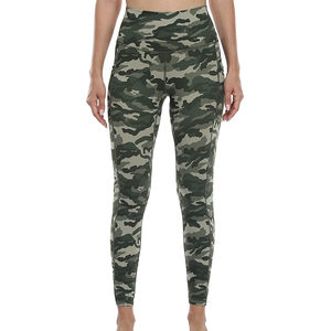 High Waist Full-Length Camouflage <b>Yoga</b> Leggings <b>With</b> Contrast Stitch Four-Way Stretch Spandex Polyester <b>Pants</b> - Product Image 5