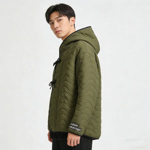 Sweat-shirts vert olive pour hommes, surdimensionnés, matelassés, à boutons, avec bordure contrastée, logo personnalisé, streetwear décontracté - Product Image 6